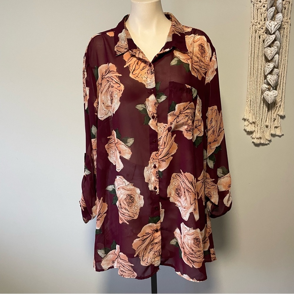 Truth NYC Chiffon Floral Tunic Long Blouse Longline Top Romantic Plus Size 2